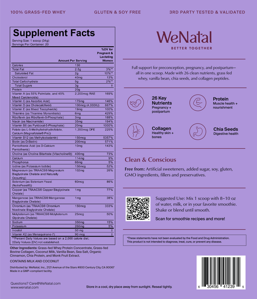 WeNatal Protein + for Her Supplement Facts Label