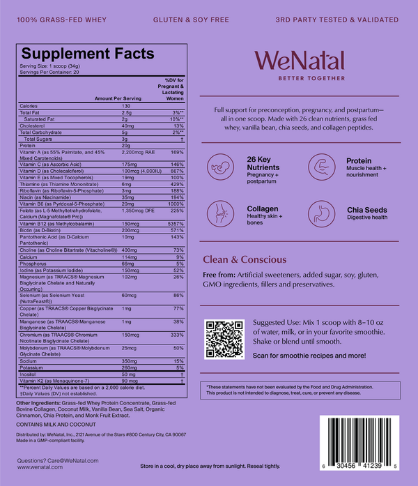 WeNatal Protein + for Her Supplement Facts Label