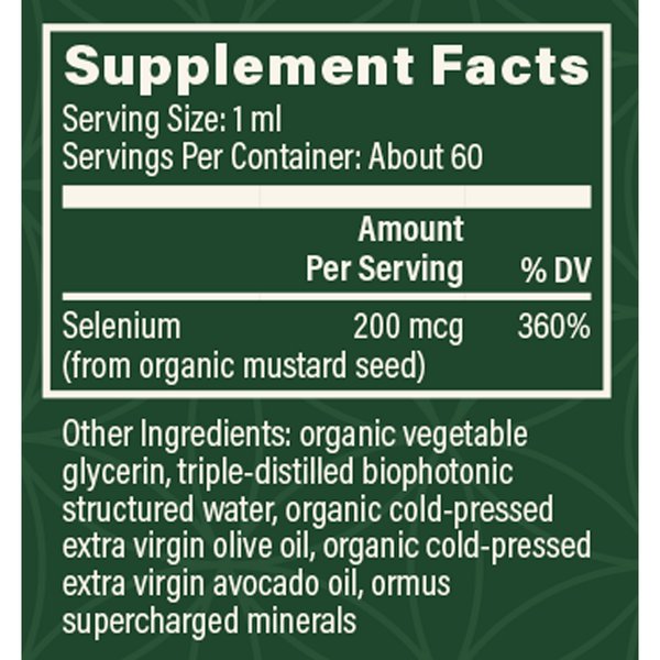 Liquid Selenium Supplement Facts Label
