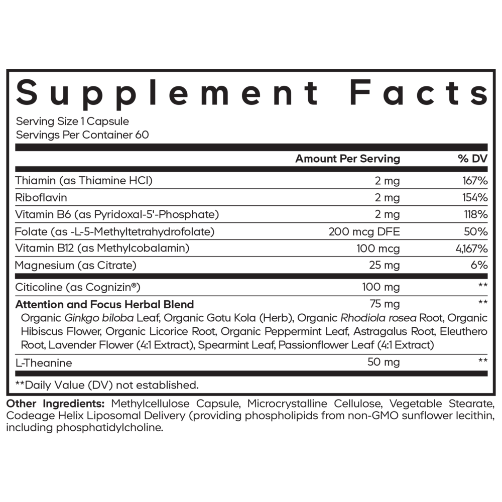 Teen Brain Focus Vitamins+ Supplement Facts Label