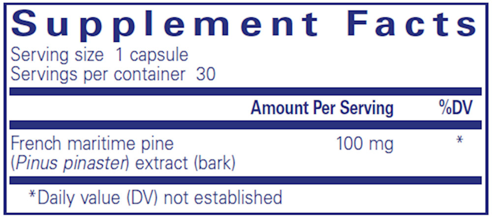 Pycnogenol 100 mg 30 Count Supplement Facts Label