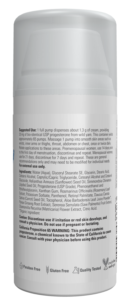 Progesterone Balancing Skin Cream Supplement Facts Label