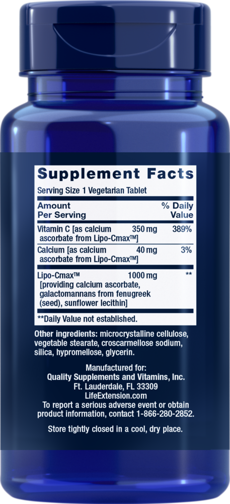 Vitamin C 24‐Hour Liposomal Supplement Facts Label