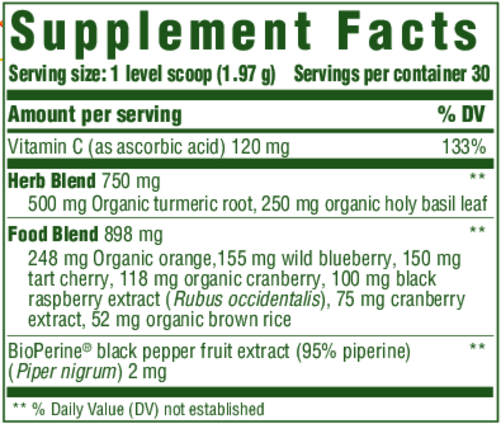 Daily Turmeric Booster Supplement Facts Label
