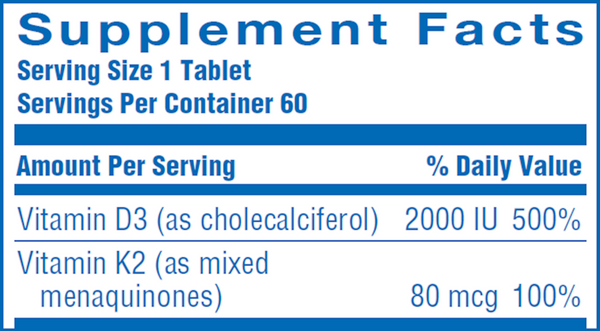 ULTRA K2-D3 Supplement Facts Label