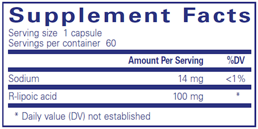 R-Lipoic Acid (stabilized) 120ct Supplement Facts Label