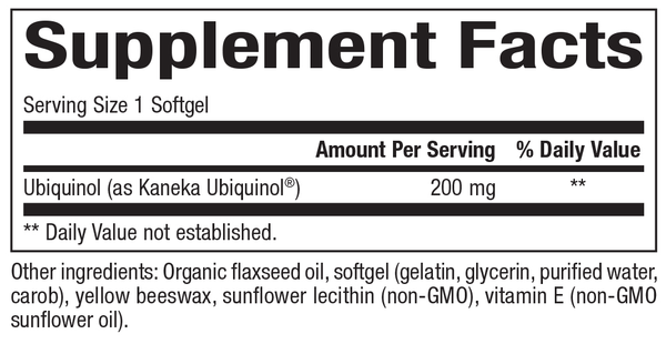 Ubiquinol CoQ10 200 mg Supplement Facts Label