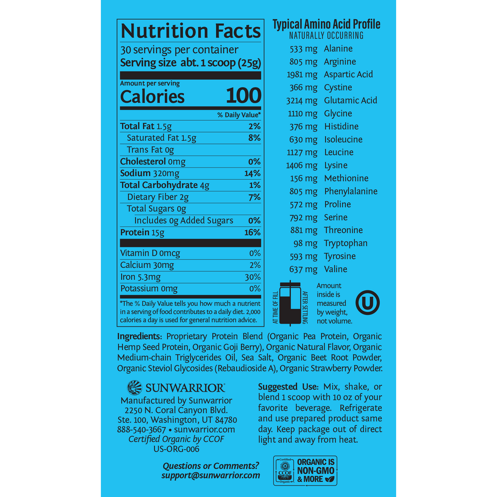 Warrior Blend Berry 750g Supplement Facts Label