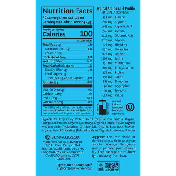 Warrior Blend Berry 750g Supplement Facts Label