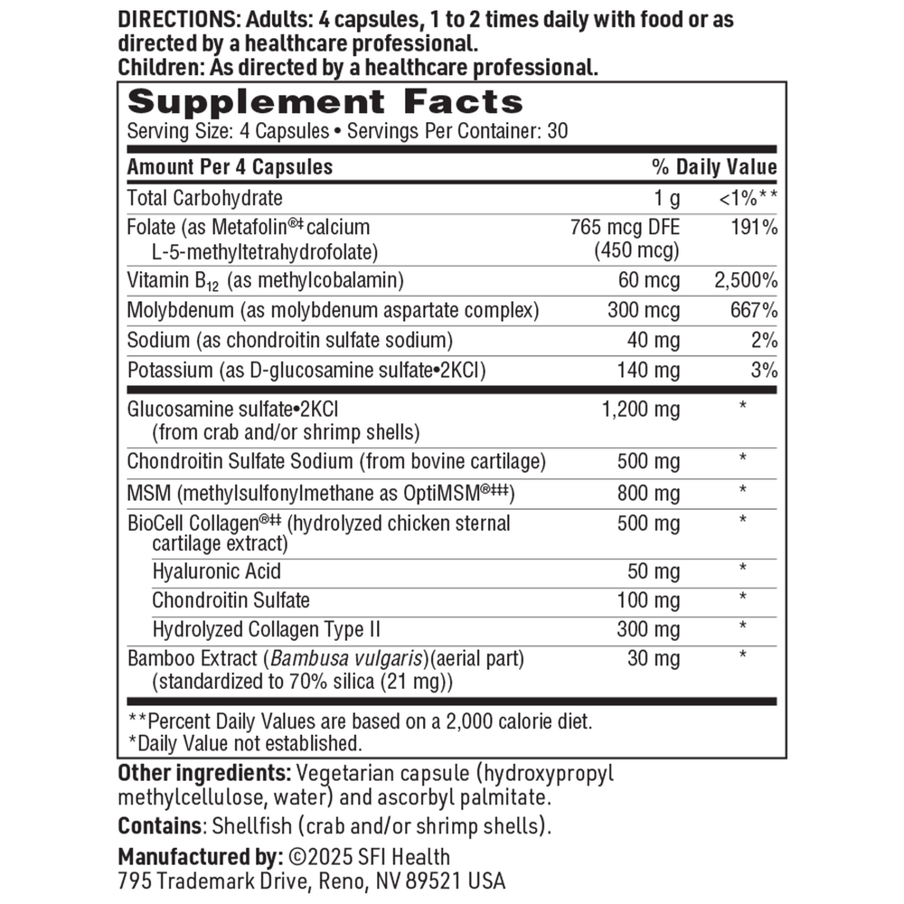 Joint Support Formula Supplement Facts Label