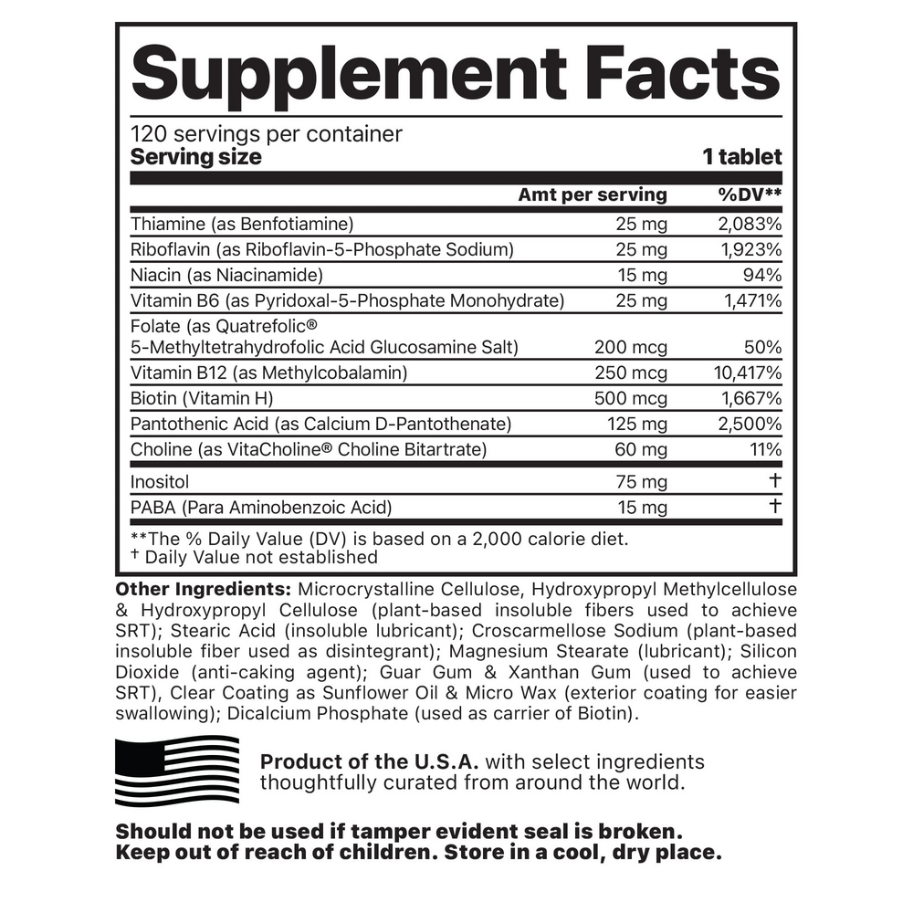 Activated B w/SRT Supplement Facts Label