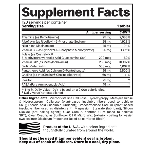 Activated B w/SRT Supplement Facts Label