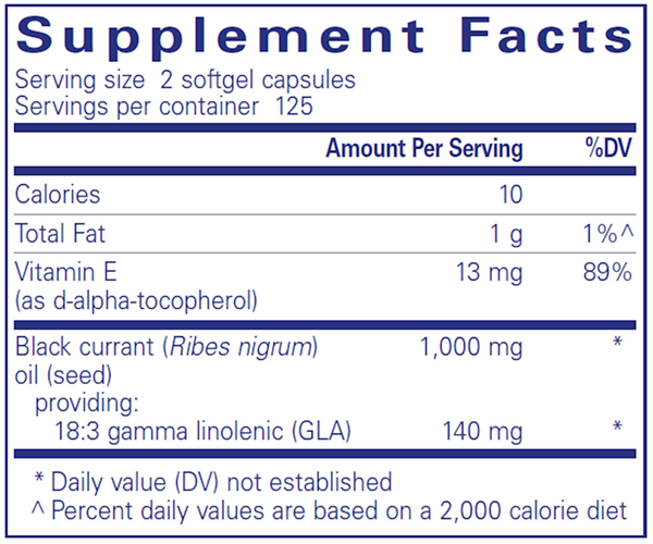 Black Currant Seed Oil 250 Count Supplement Facts Label