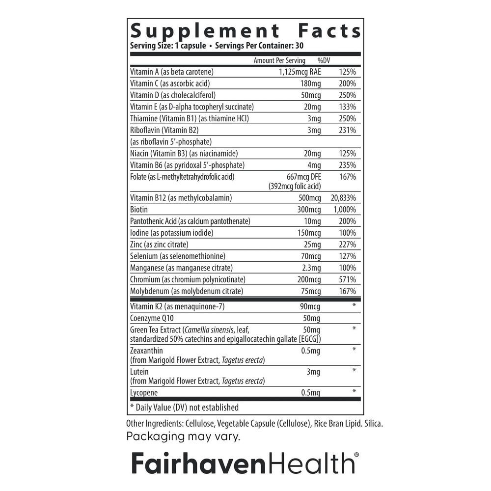Women's Multivitamin Essentials Supplement Facts Label