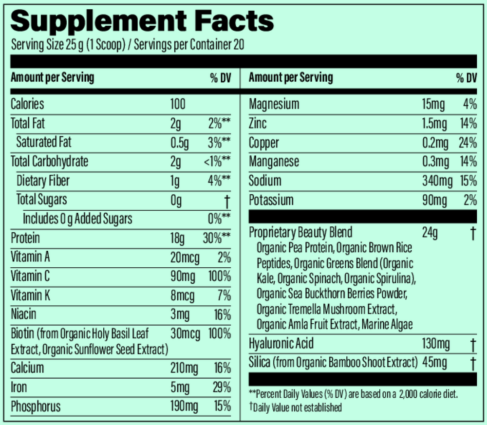Collagen Builder Unflavored Supplement Facts Label
