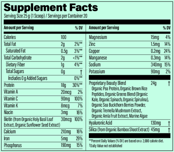 Collagen Builder Unflavored Supplement Facts Label