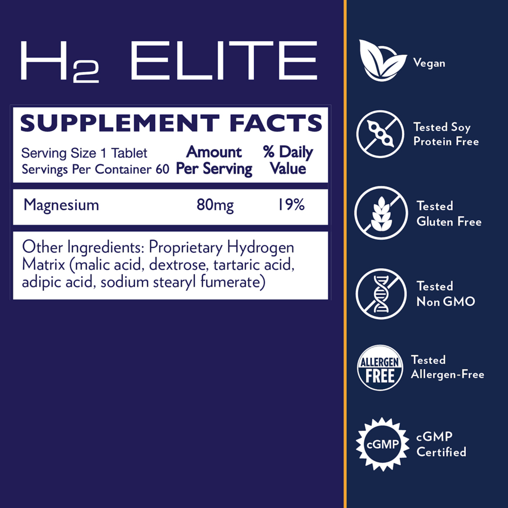 H2 Elite Supplement Facts Label