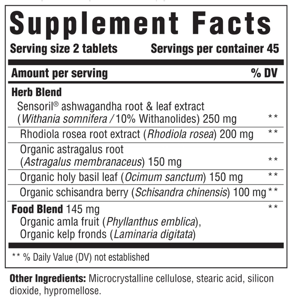 Adrenal Response Non Glandular 90ct Supplement Facts Label