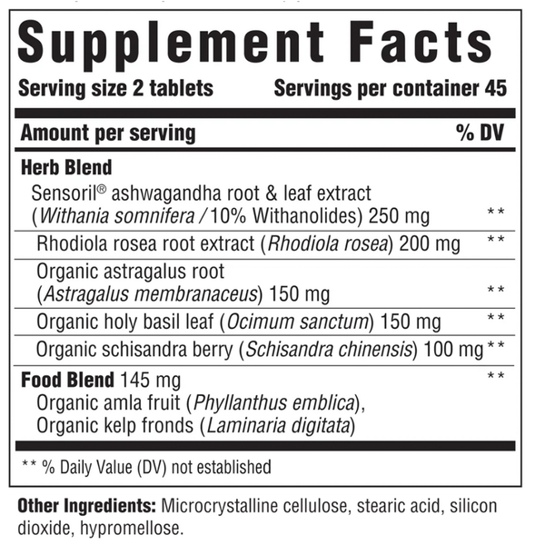 Adrenal Response Non Glandular 90ct Supplement Facts Label