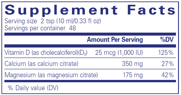 Cal/Mag/D Liquid 480 ml Supplement Facts Label