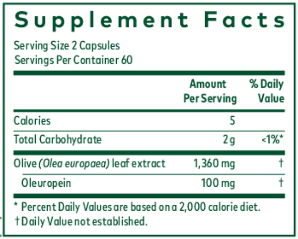 Olive Leaf 1360 Supplement Facts Label