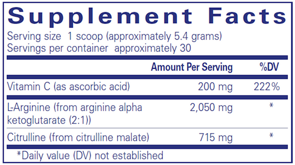 Nitric Oxide Support 162 g Supplement Facts Label