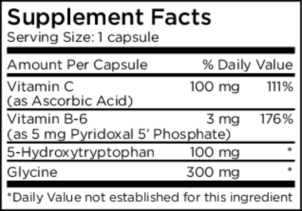 5-HTP (5-Hydroxytryptophan) 100mg Supplement Facts Label
