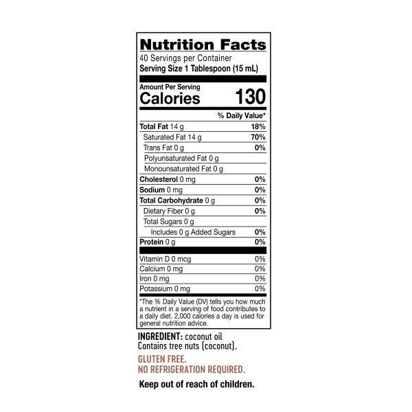 Liquid Coconut Oil Supplement Facts Label