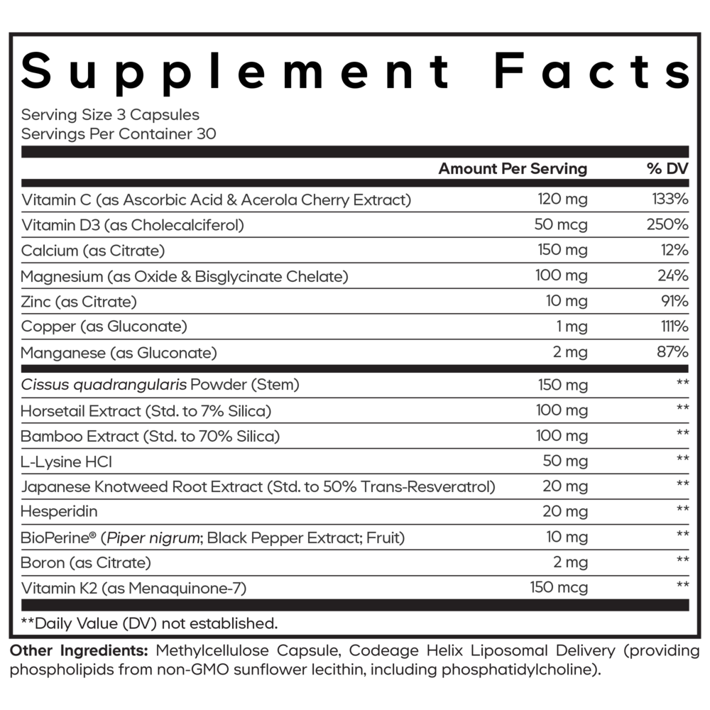 Bones Vitamins+ Supplement Facts Label