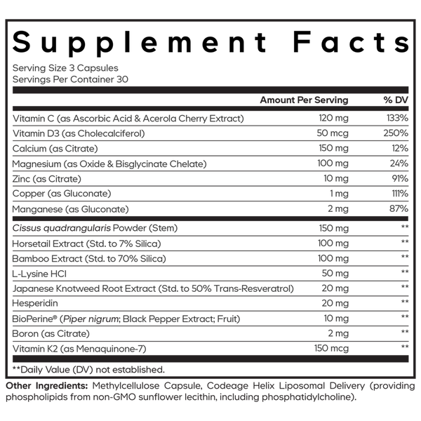 Bones Vitamins+ Supplement Facts Label