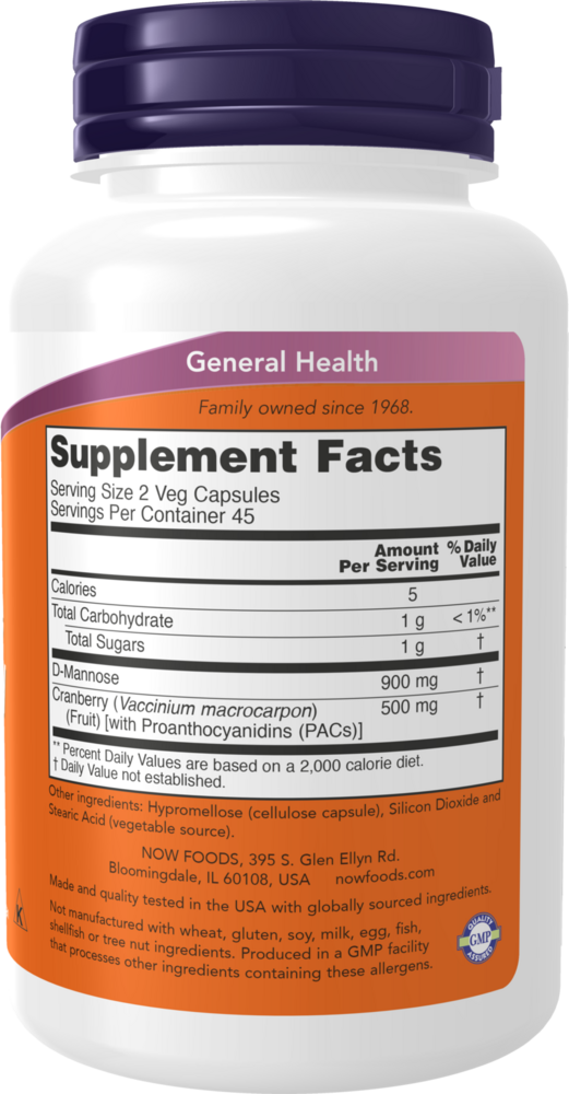 Mannose Cranberry Supplement Facts Label