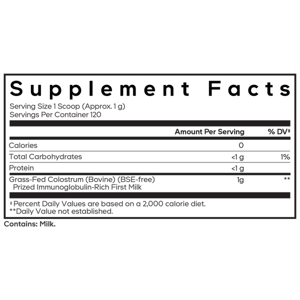 Colostrum Powder Supplement Facts Label