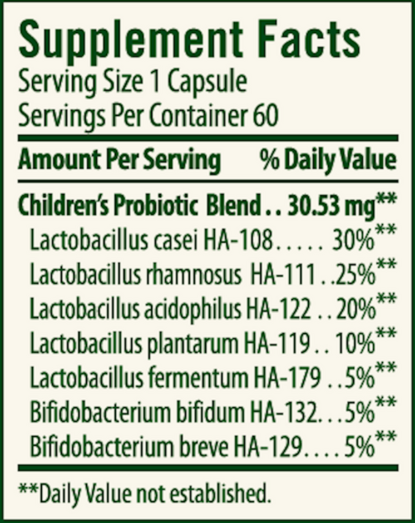 Children's Blend Probiotic Supplement Facts Label