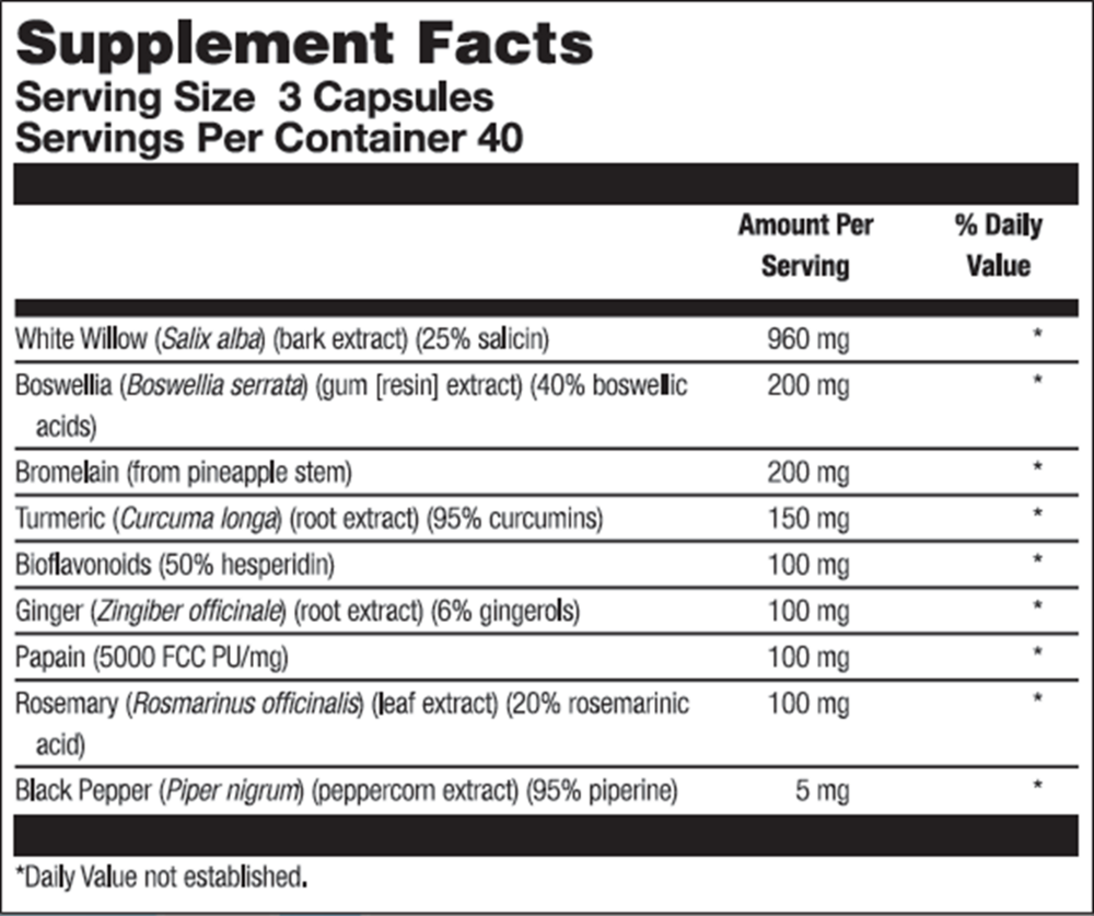 White Willow Forte 120ct Supplement Facts Label