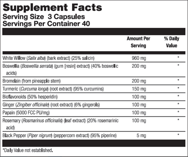 White Willow Forte 120ct Supplement Facts Label