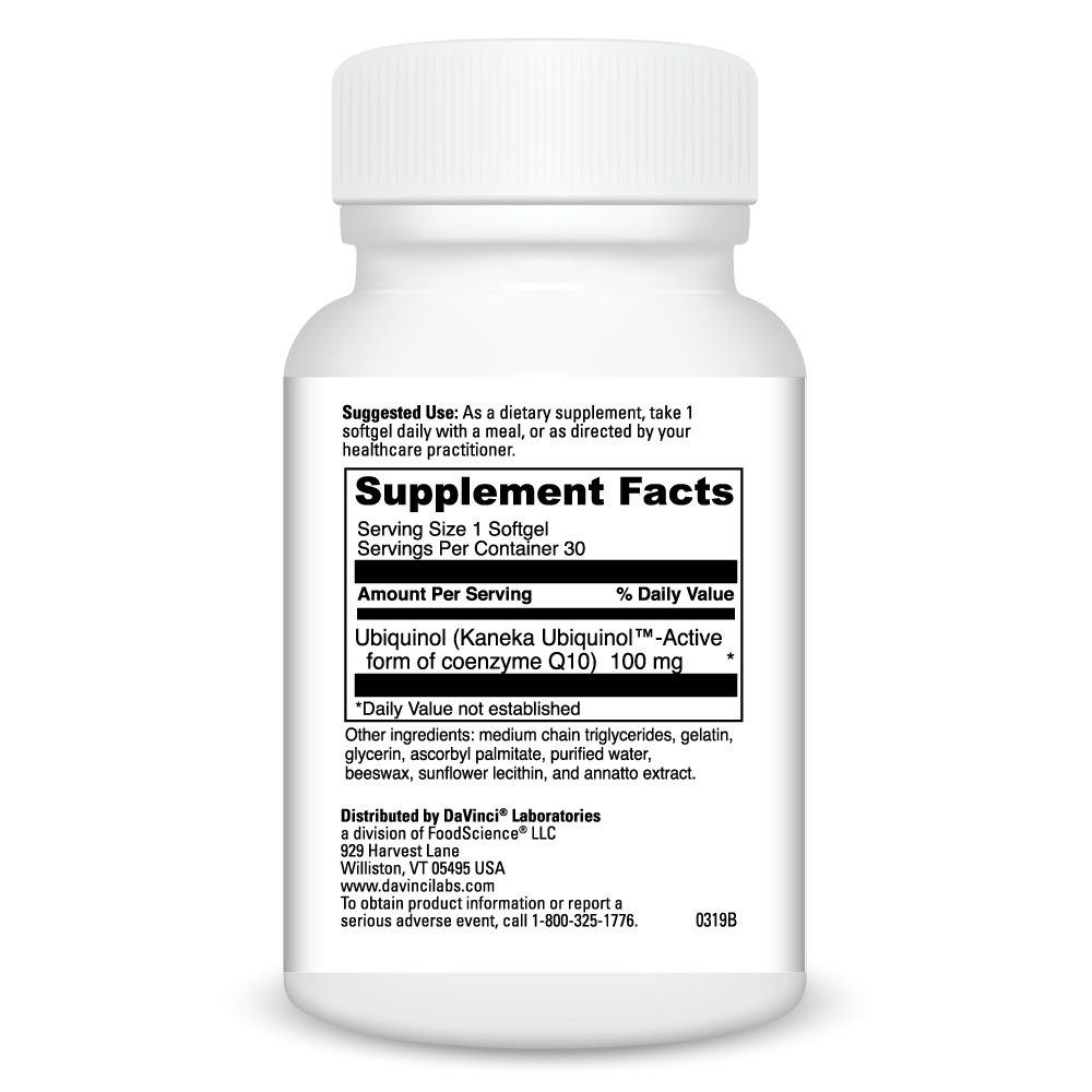 Ubiquinol 100 Mg Supplement Facts Label