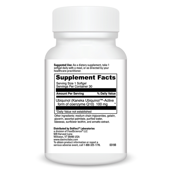 Ubiquinol 100 Mg Supplement Facts Label