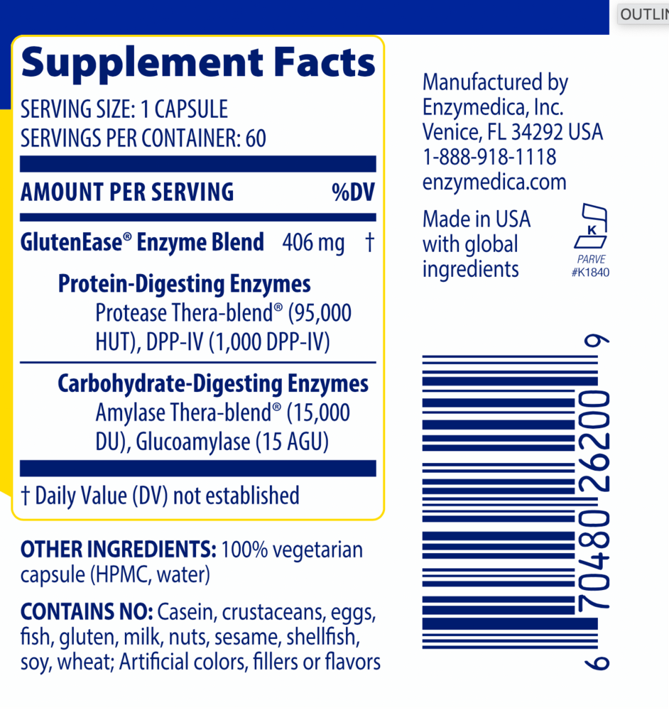 GlutenEase™ - CAPSULES Supplement Facts Label