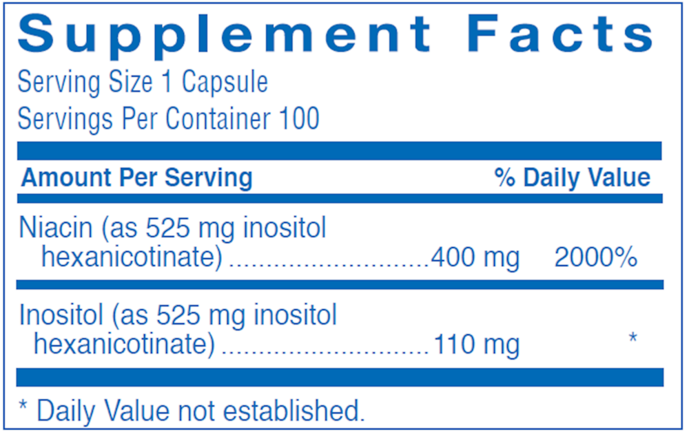 Niacin Hex (No Flush) 525 mg Supplement Facts Label