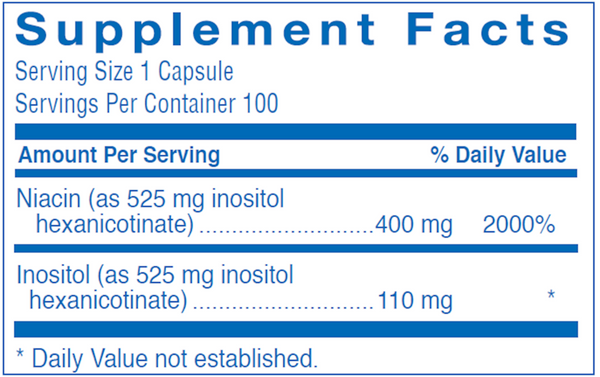 Niacin Hex (No Flush) 525 mg Supplement Facts Label