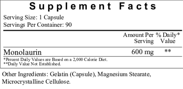 Monolaurin 600 mg Supplement Facts Label