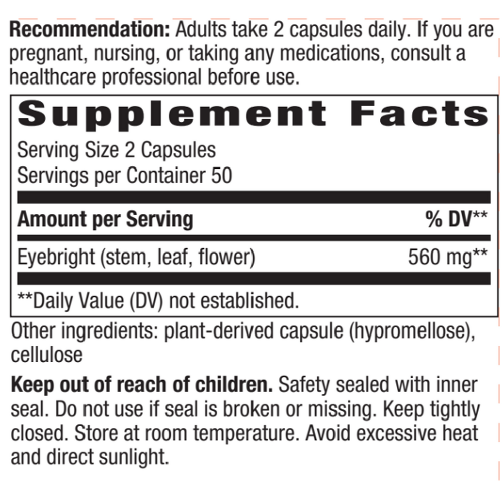 Eyebright Supplement Facts Label