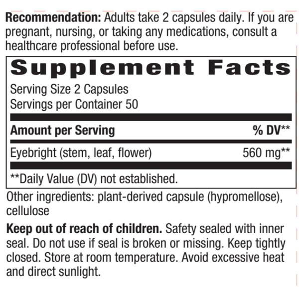 Eyebright Supplement Facts Label