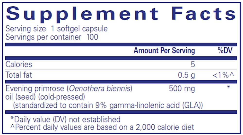 E.P.O. (evening primrose oil) Supplement Facts Label