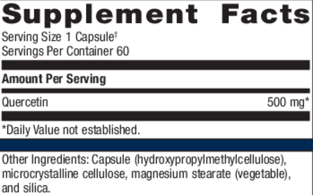 Quercetin 500 Supplement Facts Label