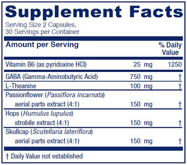 GABA Ease Supplement Facts Label
