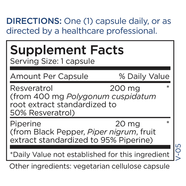 Resveratrol with Piperine Supplement Facts Label