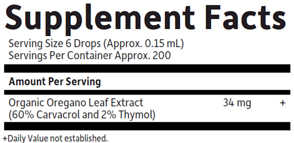Organics Oil of Oregano Supplement Facts Label
