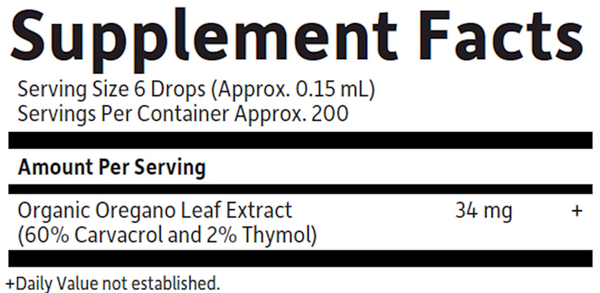 Organics Oil of Oregano Supplement Facts Label