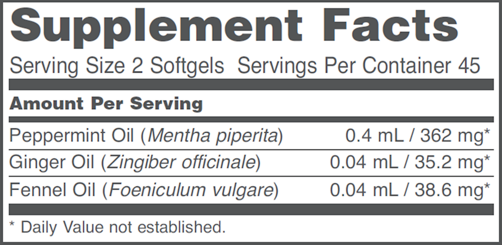 Peppermint Oil G.I. Supplement Facts Label